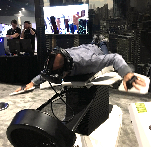 Brady testing VR flight simulator